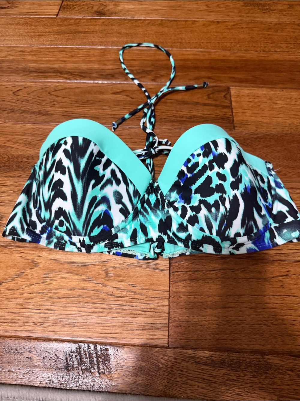 Rampage Mint, Black and Blue Animal-Print Halter Bikini Top